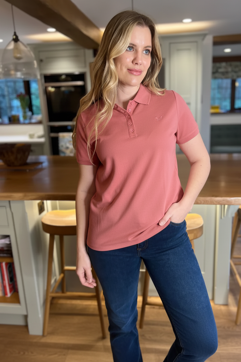 Coral Short Sleeve Logo Polo Shirt