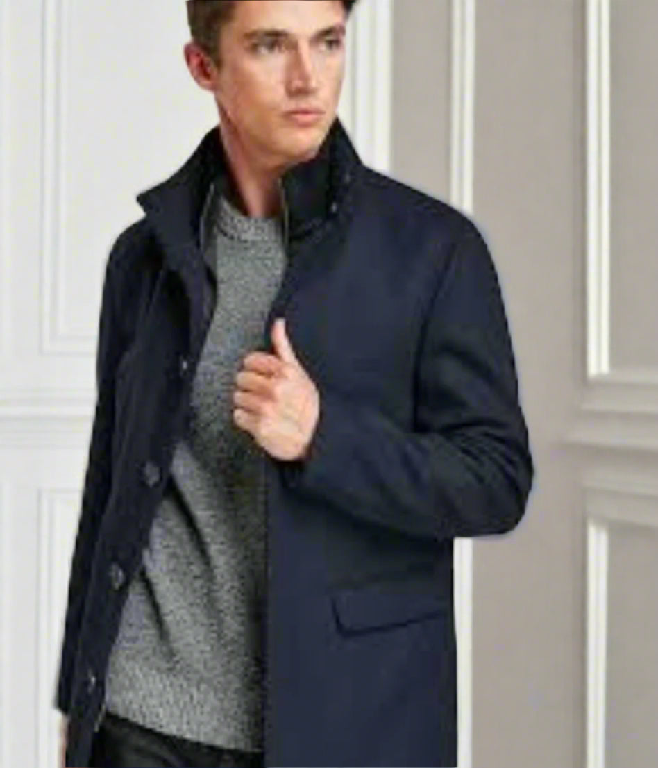 Navy Mens Funnel Neck Overcoat