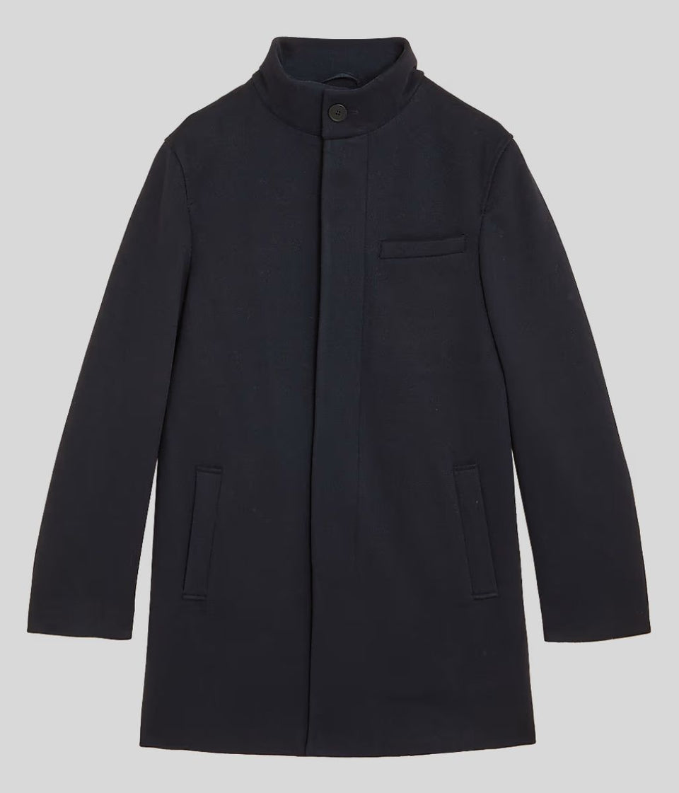 Navy Mens Funnel Neck Overcoat