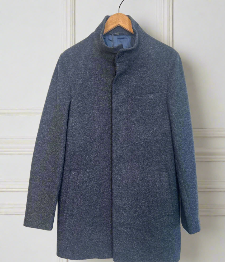 Navy Marl Mens Funnel Neck Overcoat