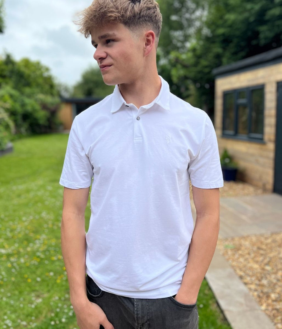 White Mens Jersey Polo Shirt