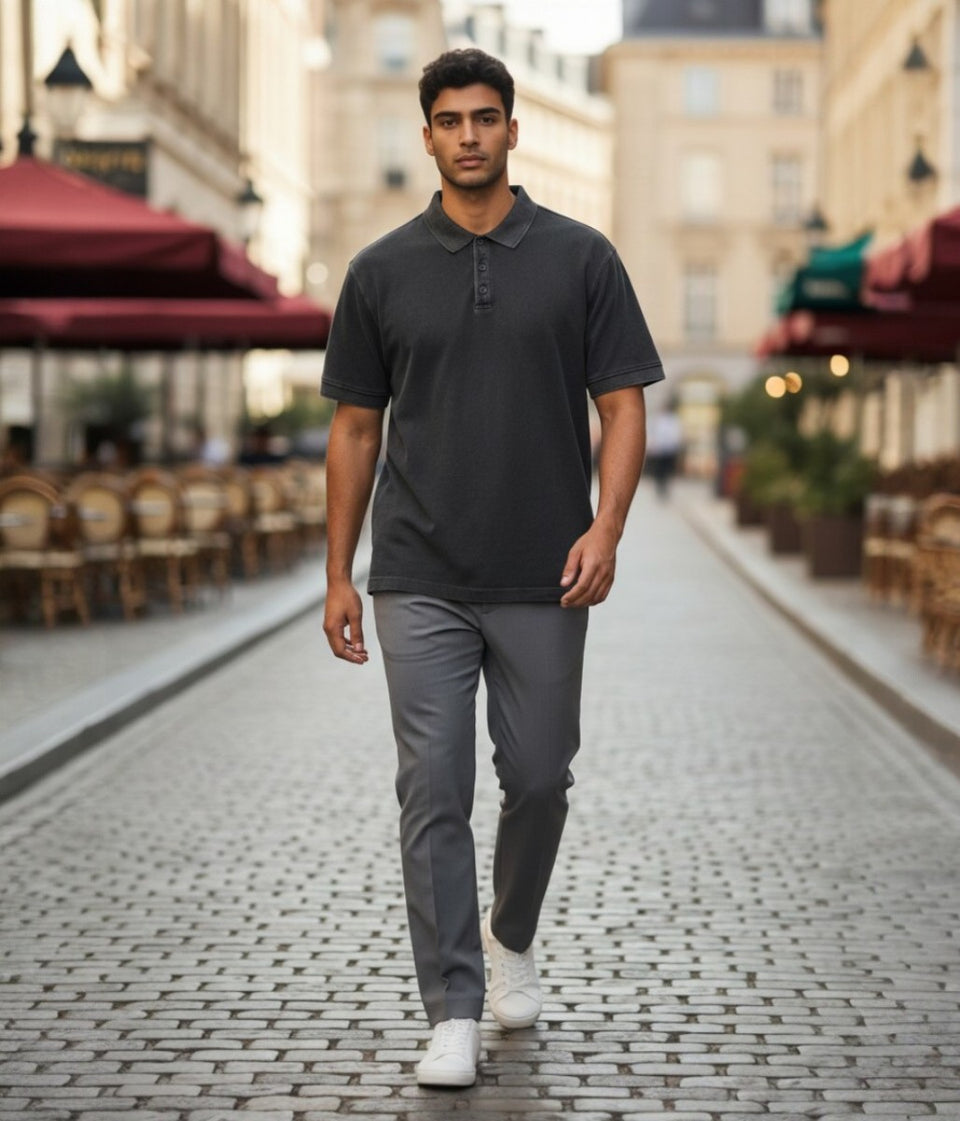 Mens Charcoal Cotton Polo Shirt