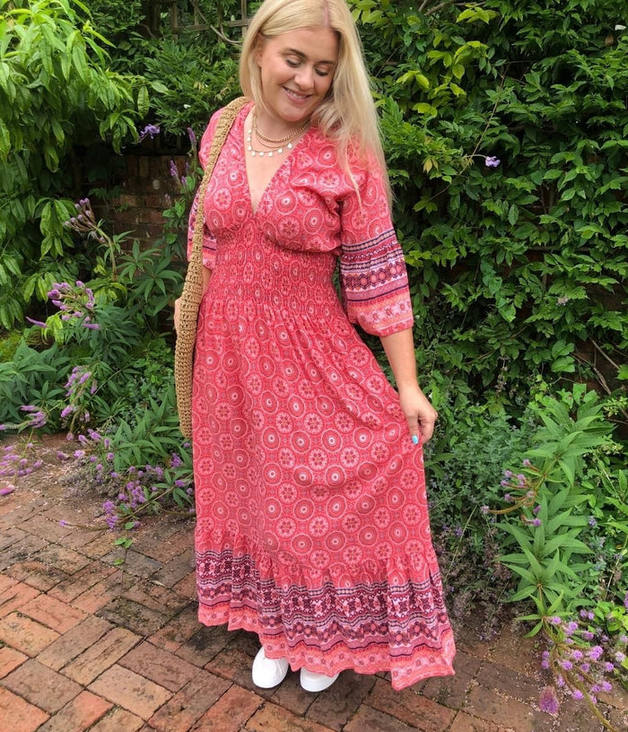 Coral boho outlet dress