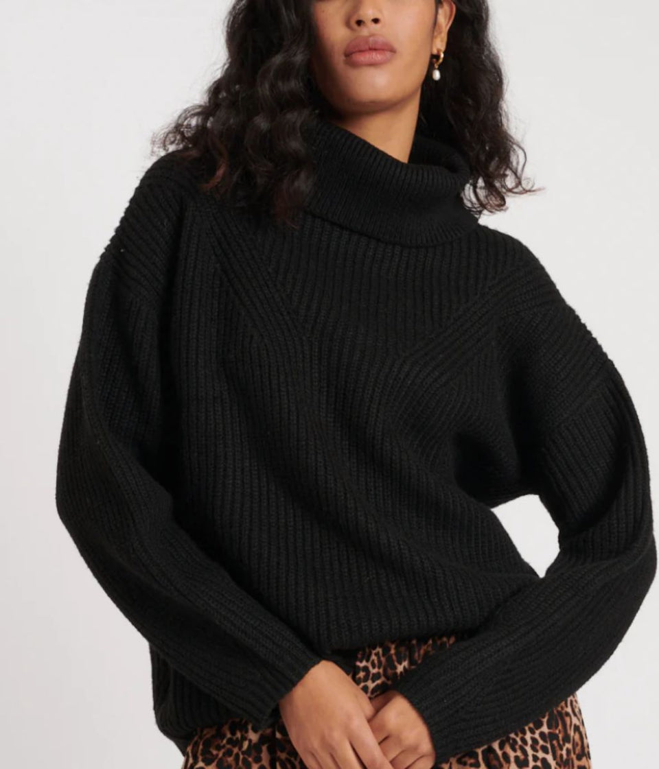 Black Rollneck Longline Knitted Jumper