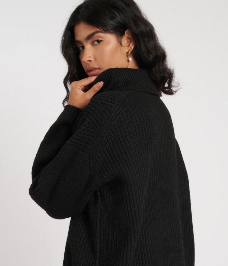 Black Rollneck Longline Knitted Jumper