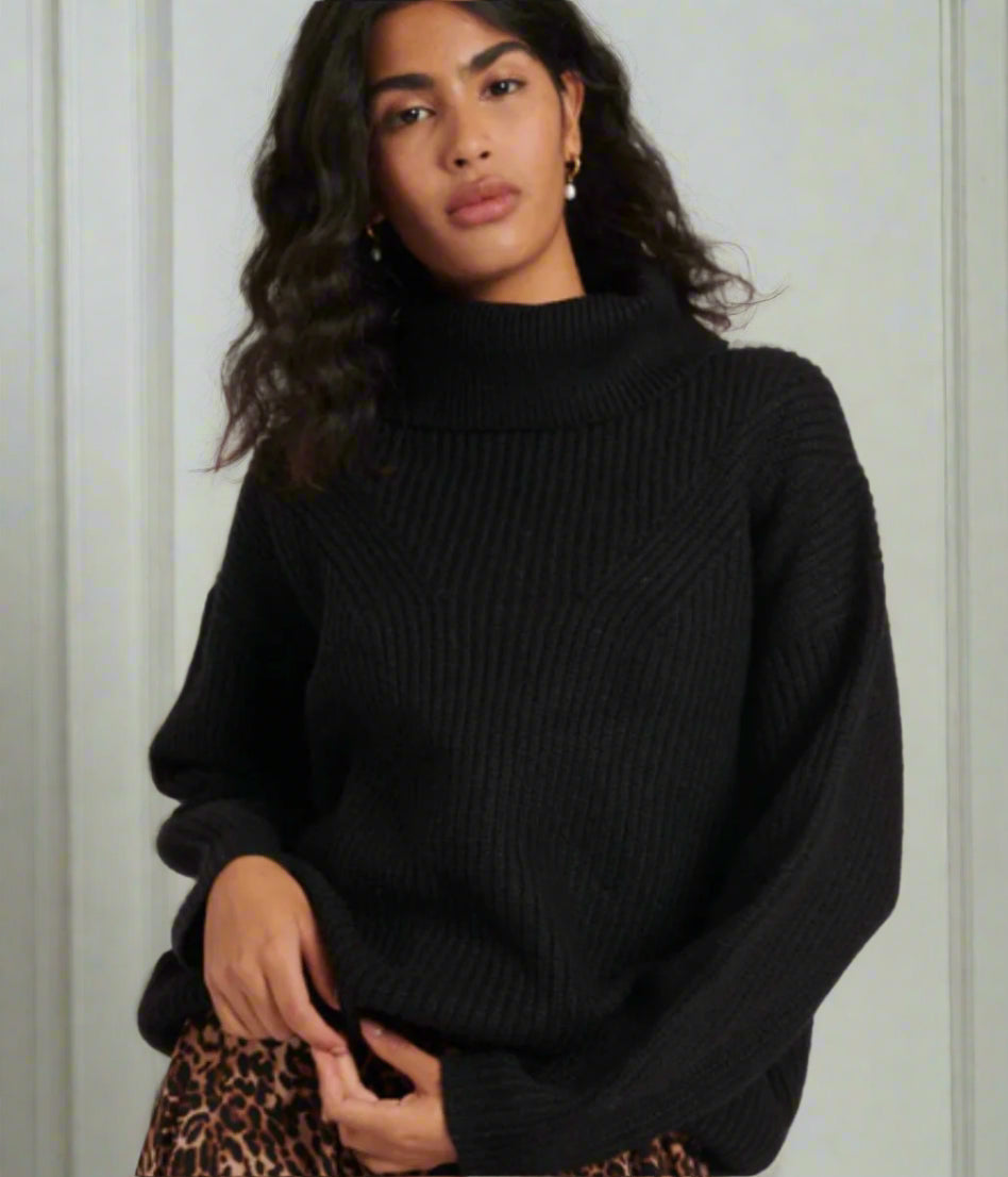 Black Rollneck Longline Knitted Jumper