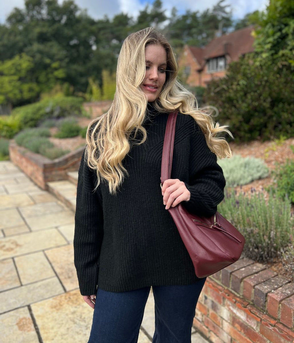 Black Rollneck Longline Knitted Jumper