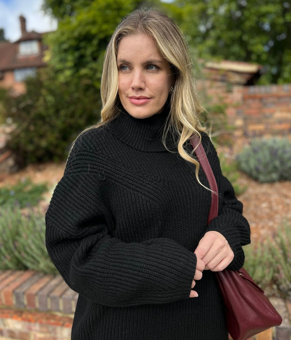 Black Rollneck Longline Knitted Jumper