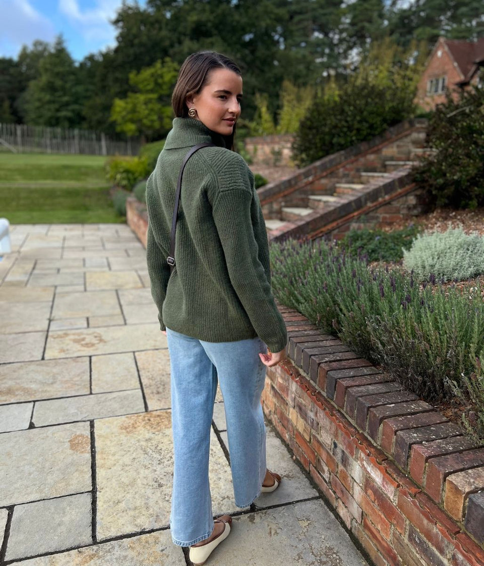 Khaki Rollneck Longline Knitted Jumper