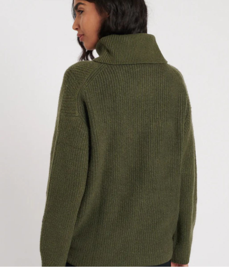 Khaki Rollneck Longline Knitted Jumper
