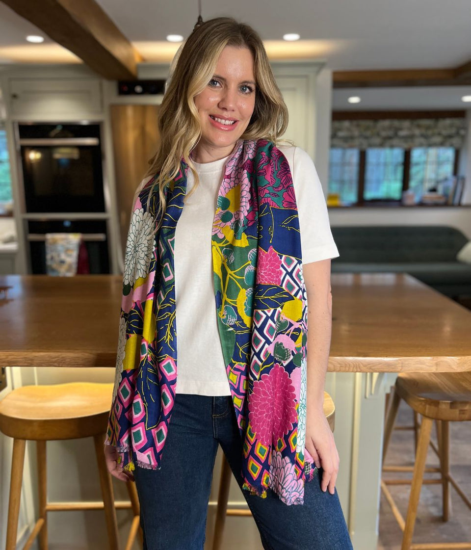 POM Green Mix Dahlia Print Bamboo Scarf