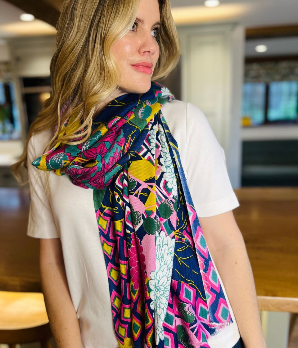 POM Green Mix Dahlia Print Bamboo Scarf