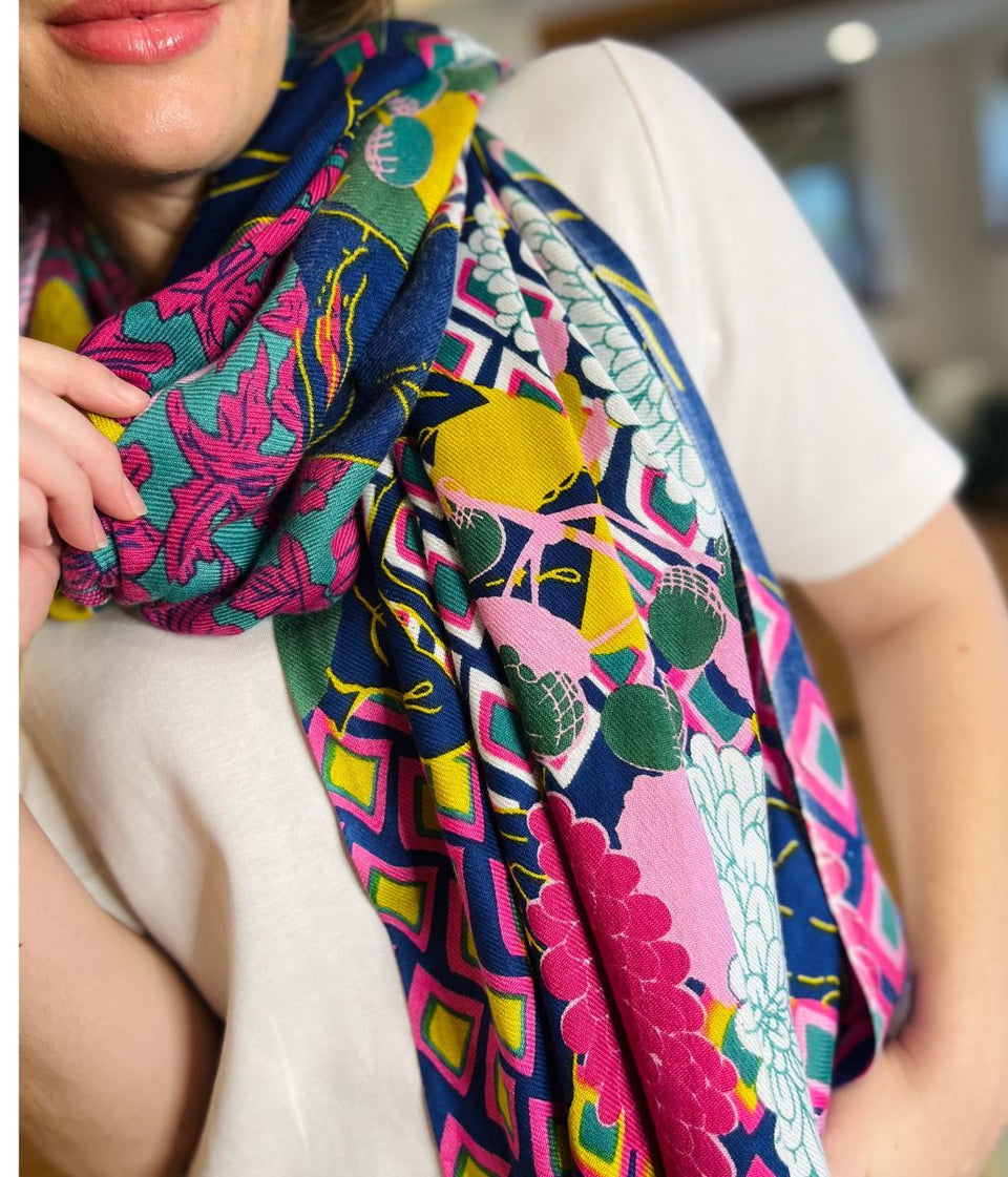 POM Green Mix Dahlia Print Bamboo Scarf
