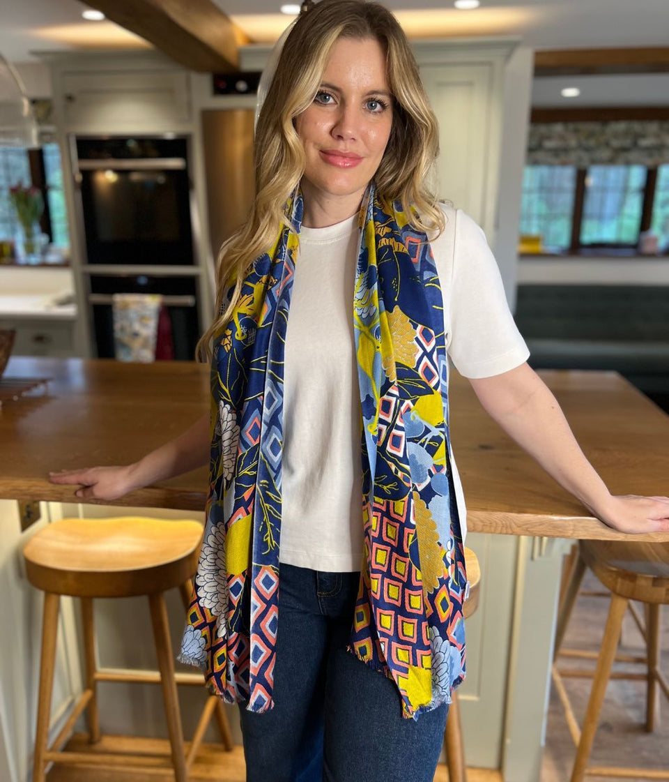 POM Blue Mix Dahlia Print Scarf