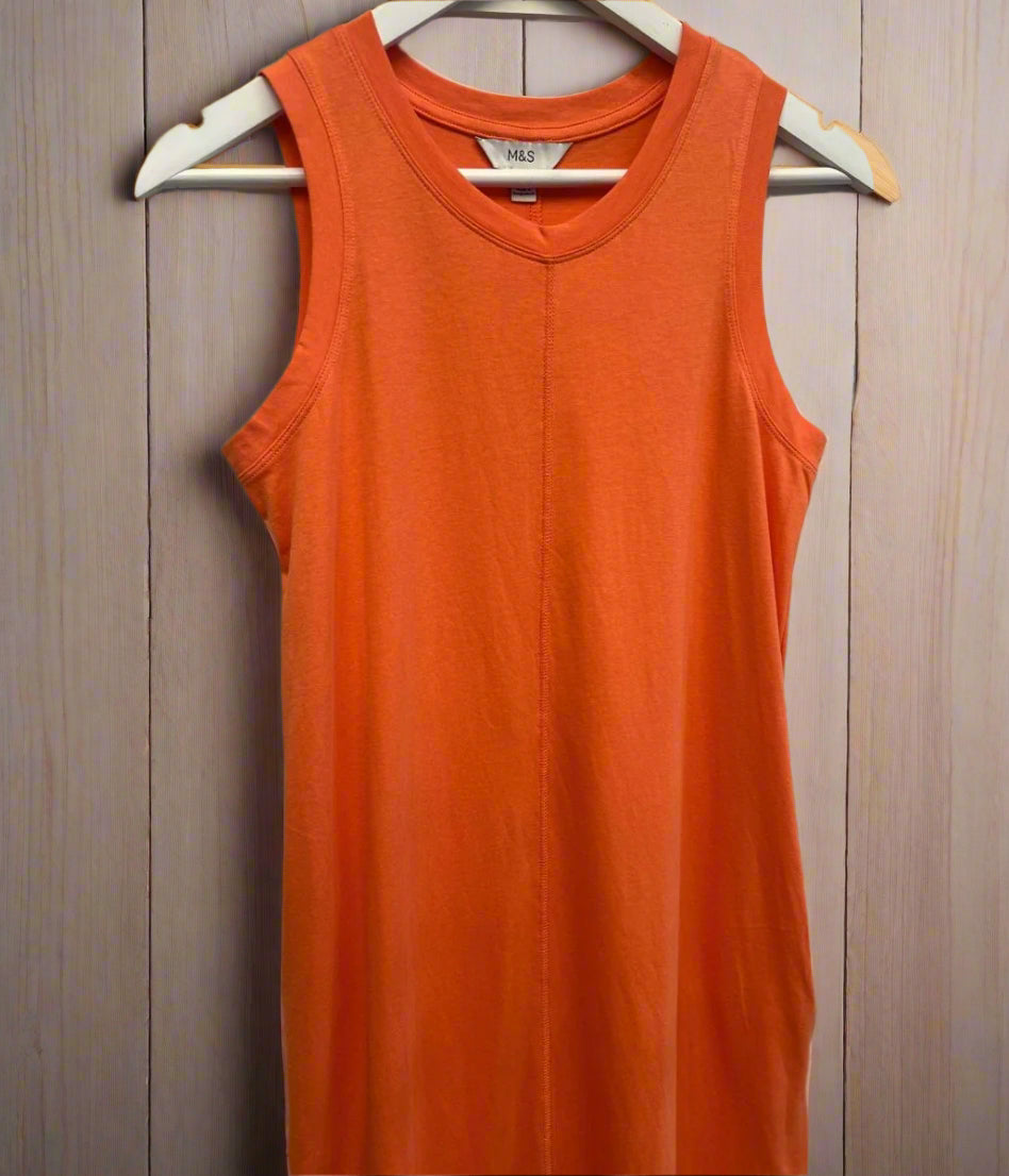 Orange Column Cotton Midi Dress