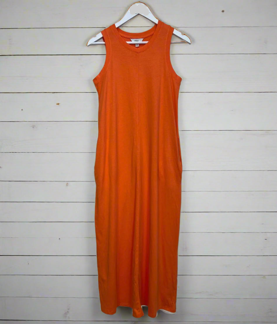 Orange Column Cotton Midi Dress