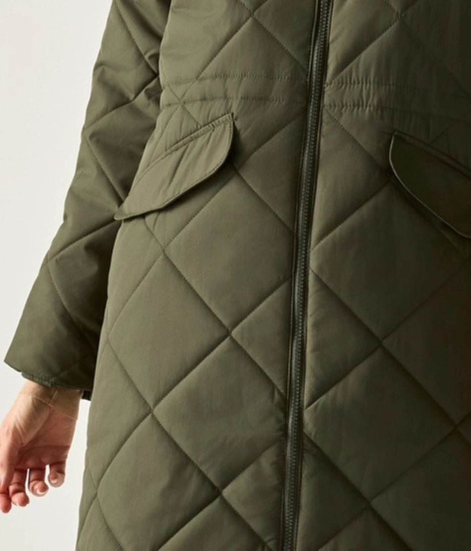 Khaki Freyla Quilted Coat
