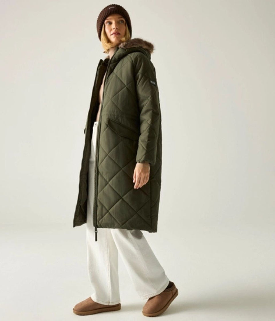 Khaki Freyla Quilted Coat