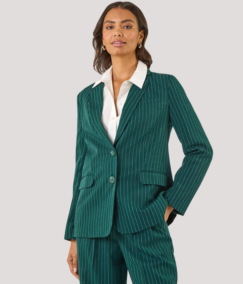 Green Pinstripe Blazer