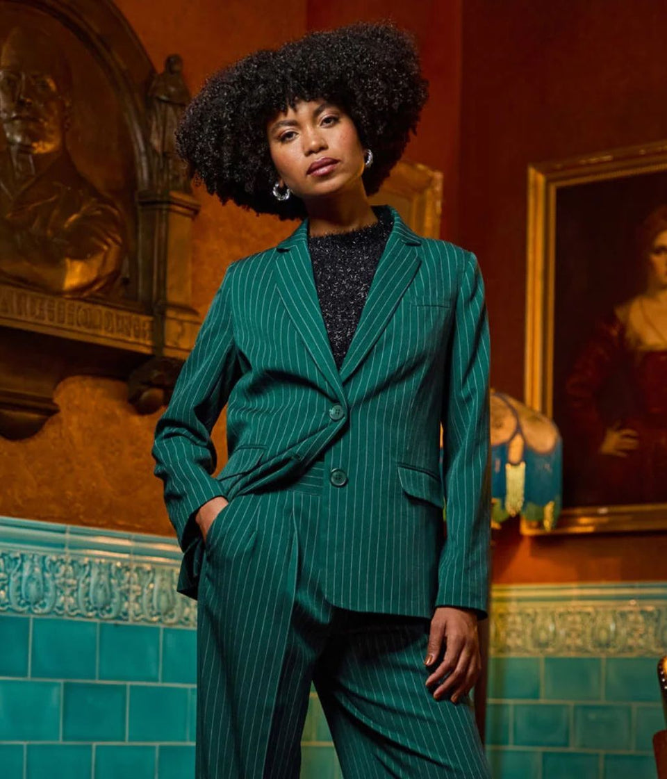 Green Pinstripe Blazer