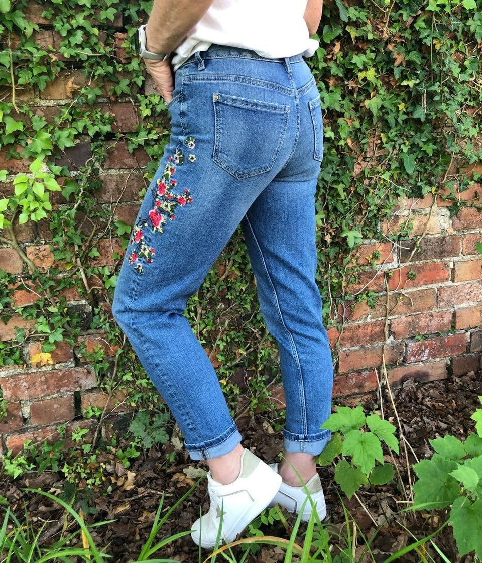 Peacock Embroidered Relaxed Slim Jeans