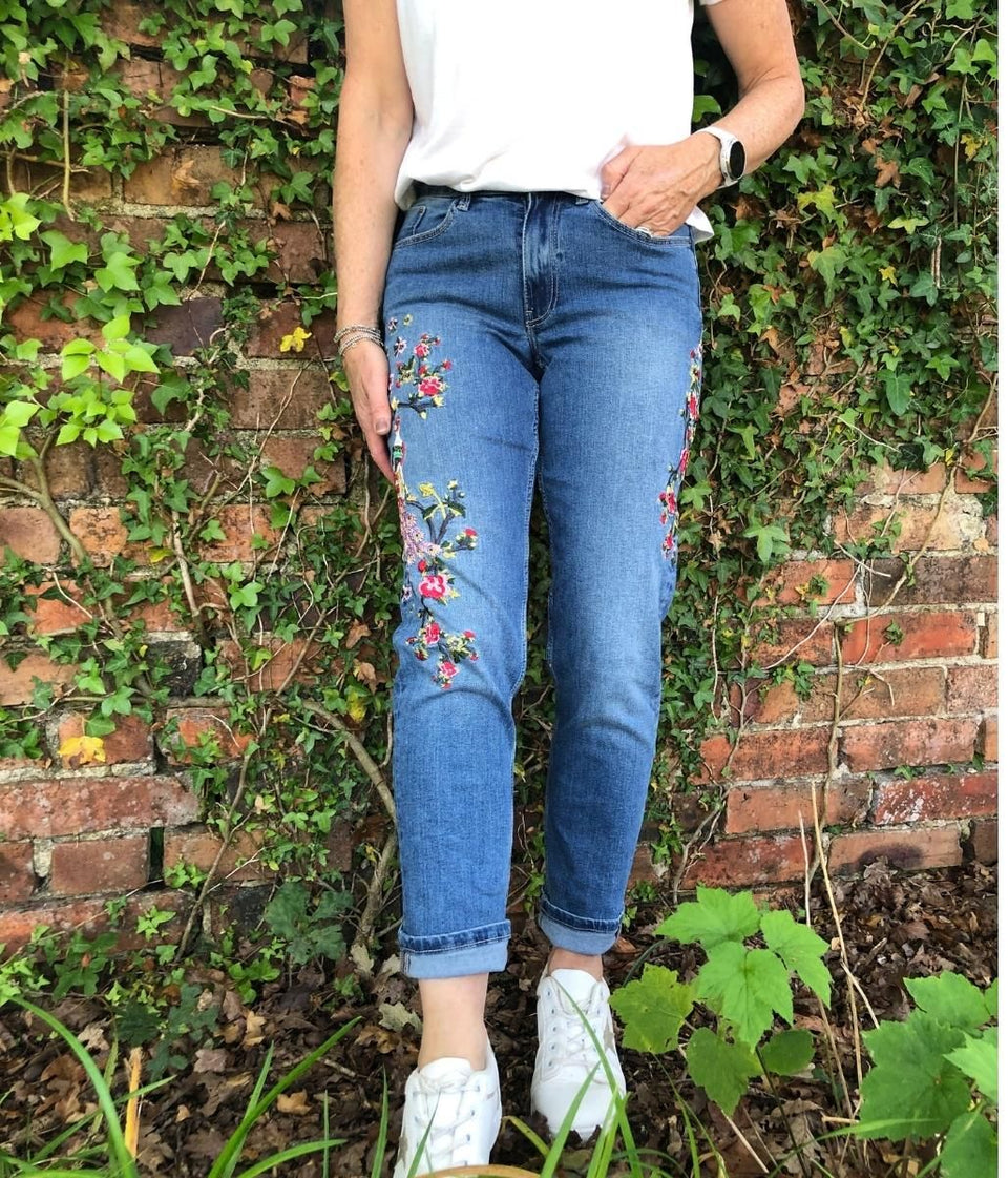 Peacock Embroidered Relaxed Slim Jeans