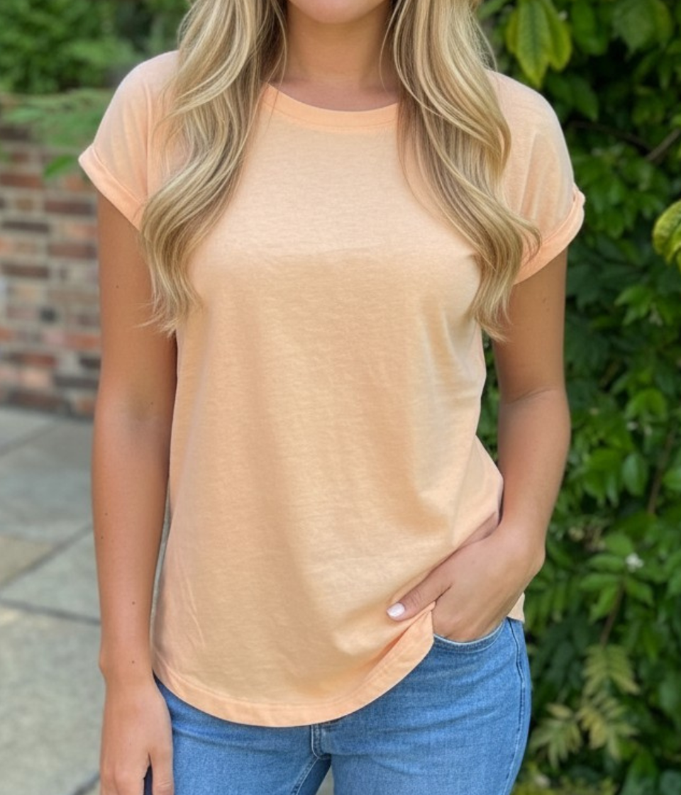 Light Orange Cotton Cap Sleeve T Shirt