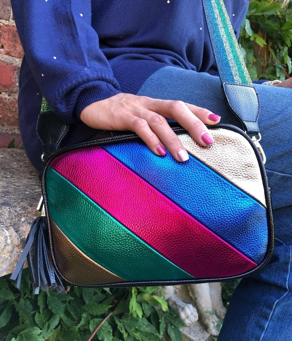 Pink Metallic Rainbow Cross Body Camera Bag