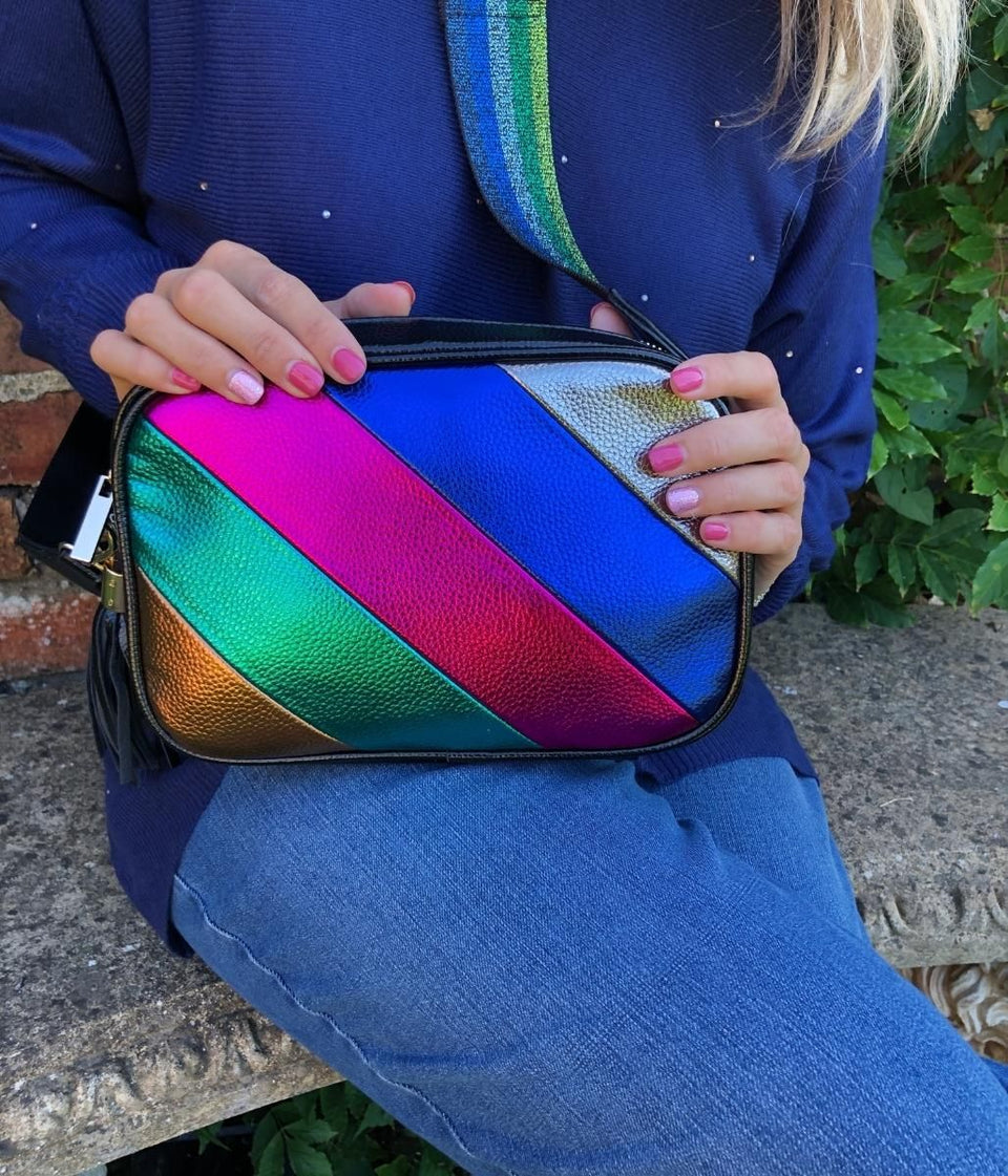 Pink Metallic Rainbow Cross Body Camera Bag