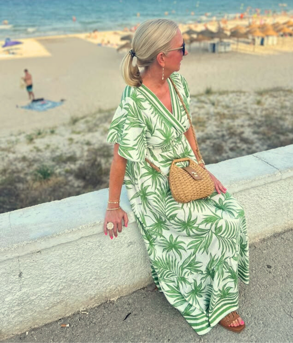Green Raya Tropical Print Sundress