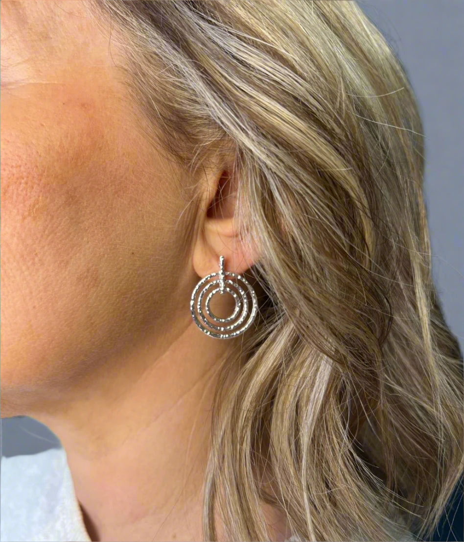 Silver Triple Circle Drop Earring