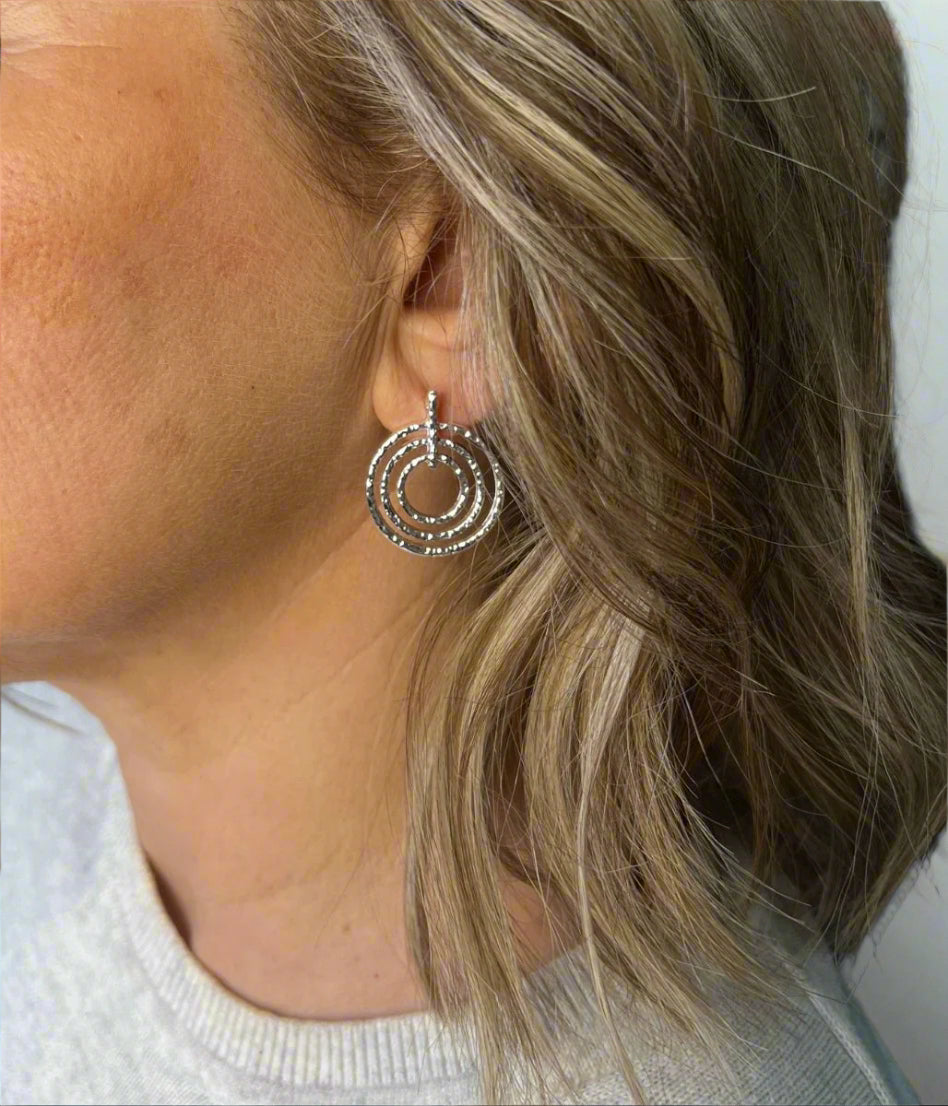 Silver Triple Circle Drop Earring