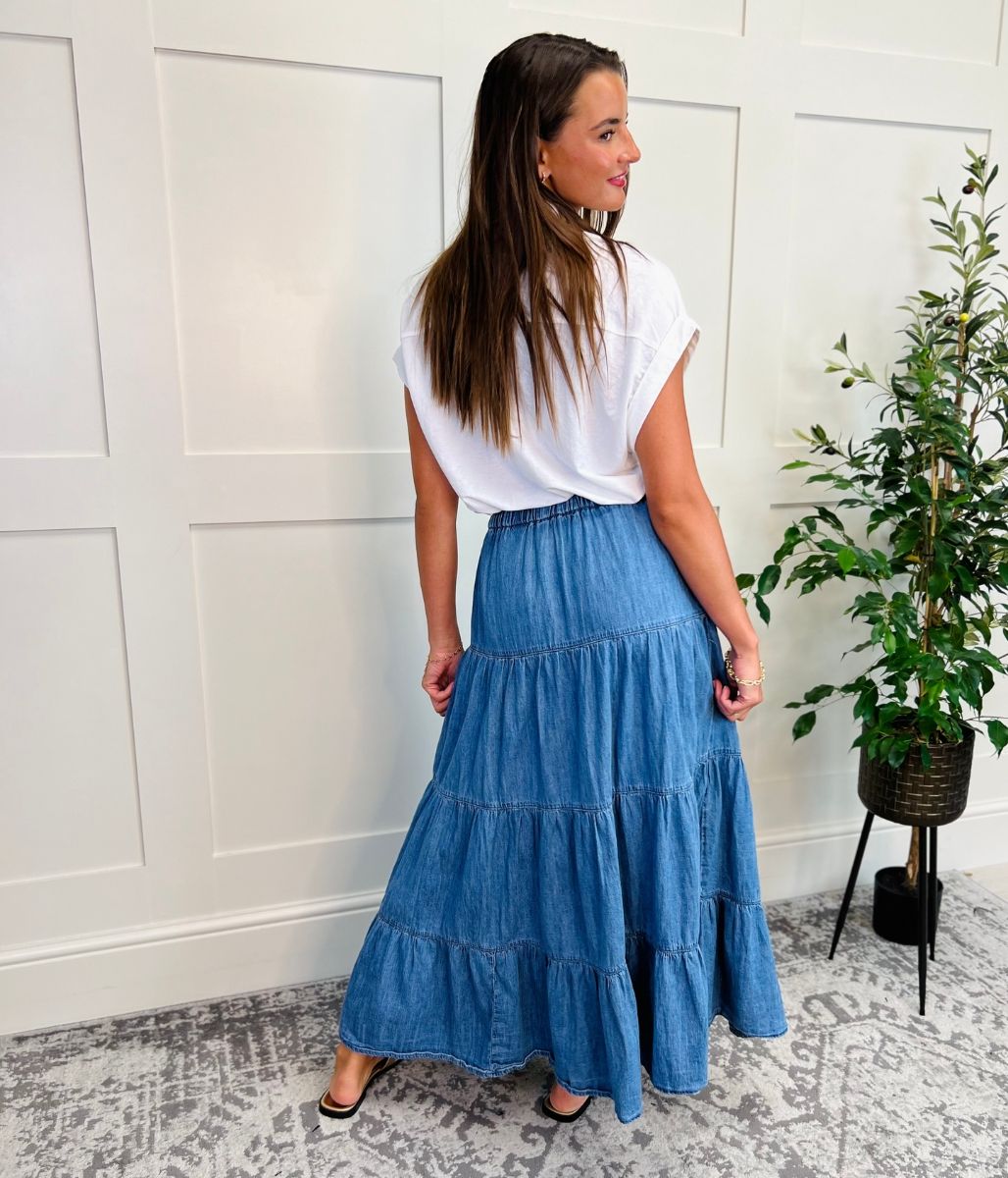 Denim Tiered Midi Skirt – Highstreet Outlet UK - Main Image