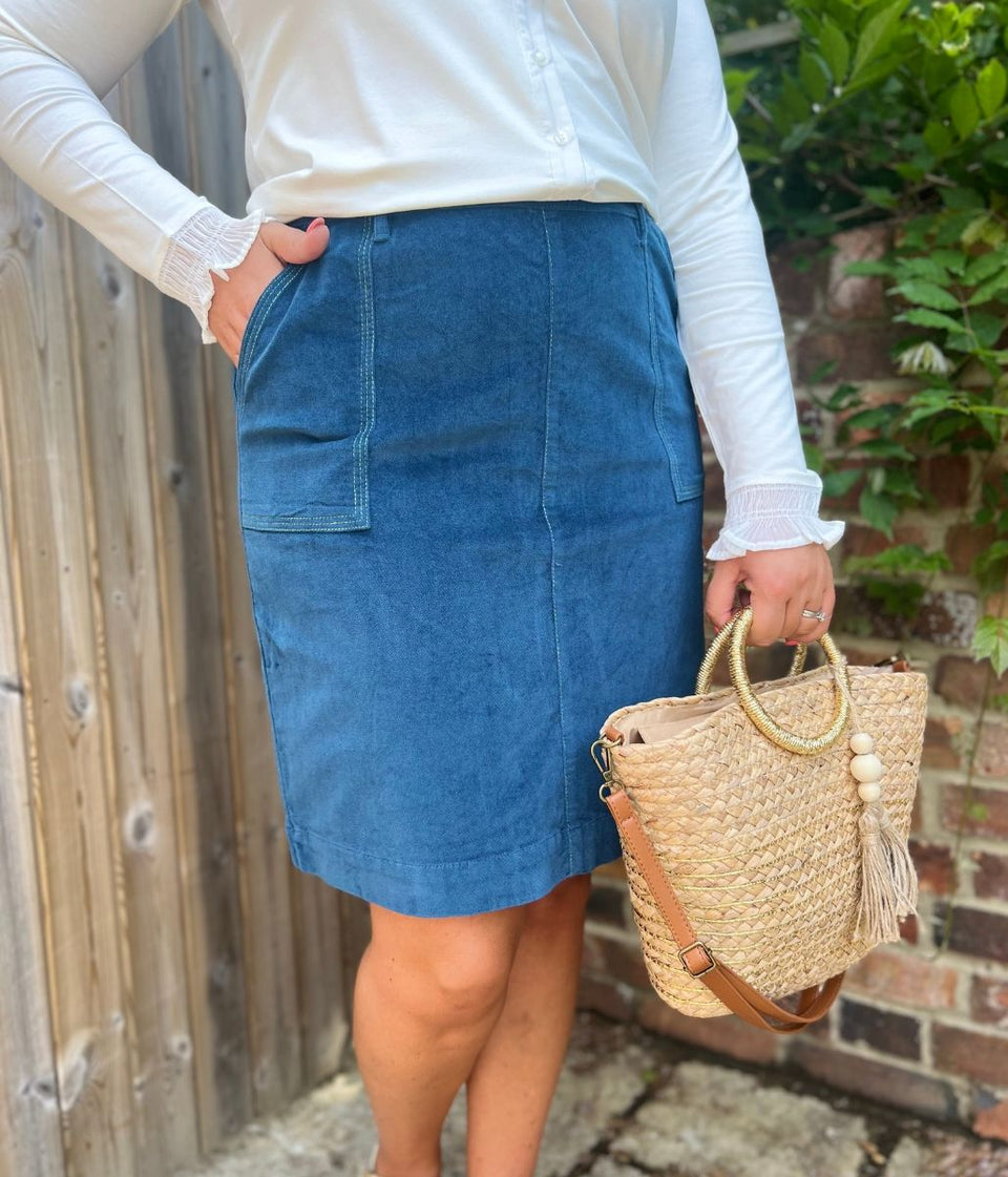 Ex Mistral Teal Moleskin Patch Pocket Skirt