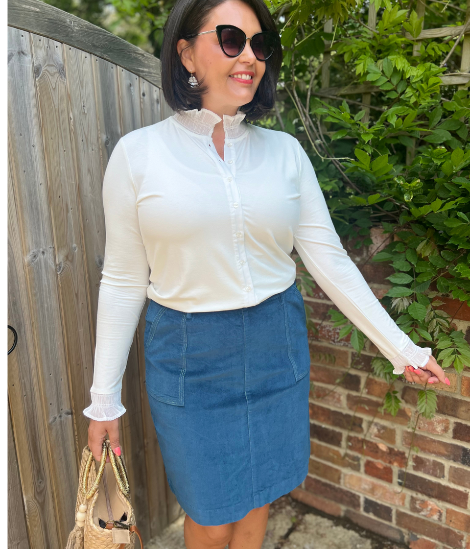 Ex Mistral Teal Moleskin Patch Pocket Skirt