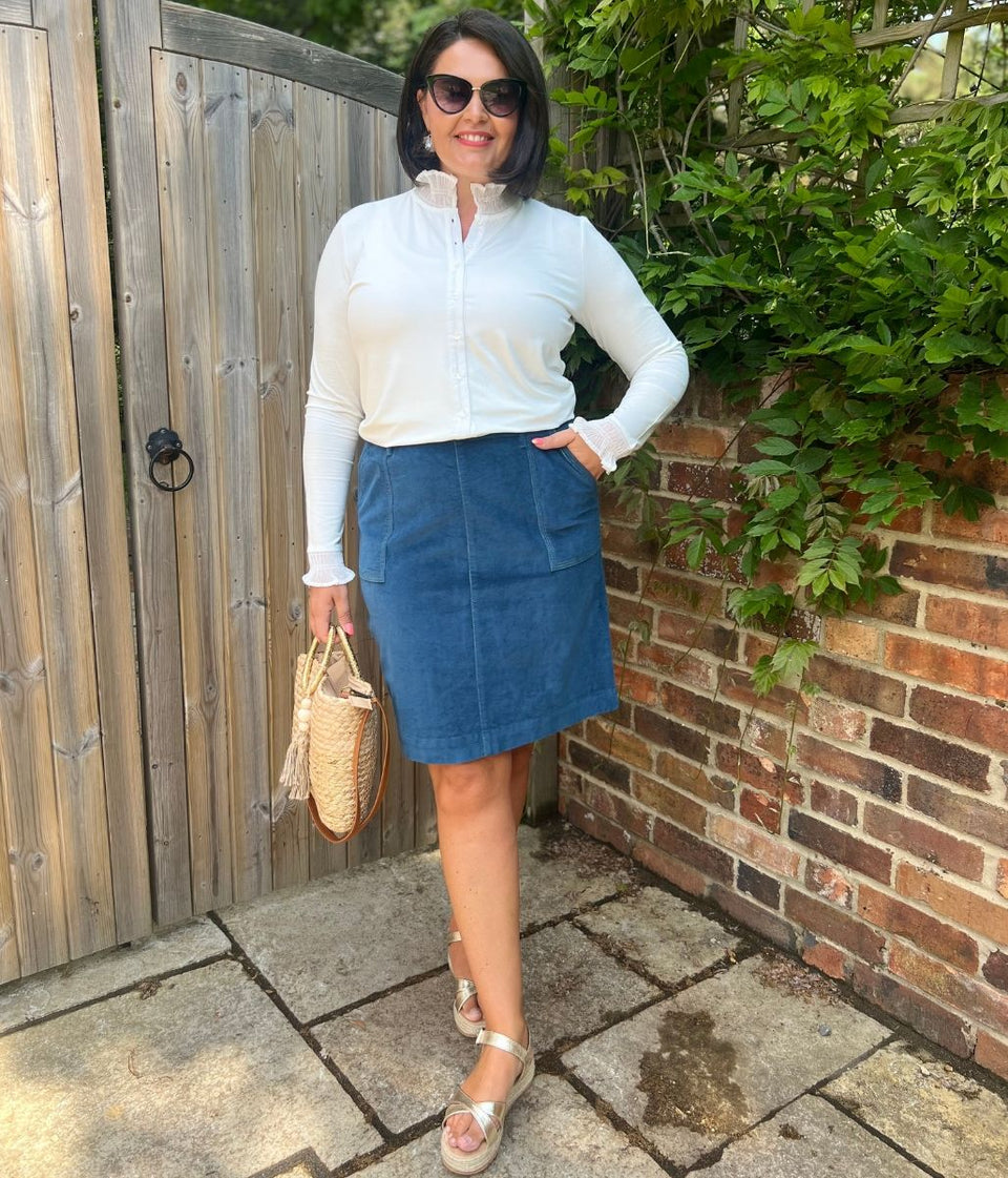 Ex Mistral Teal Moleskin Patch Pocket Skirt
