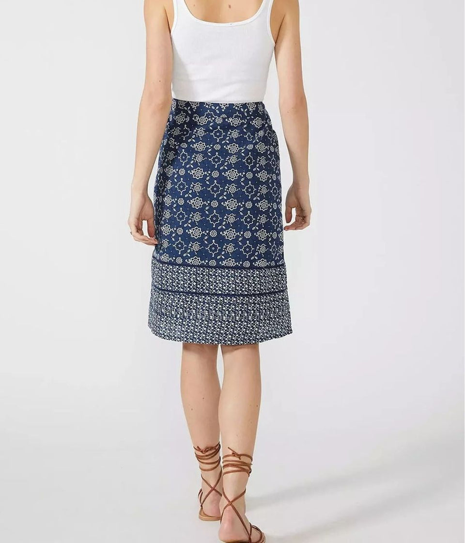 Mantaray Navy Print Cotton Skirt
