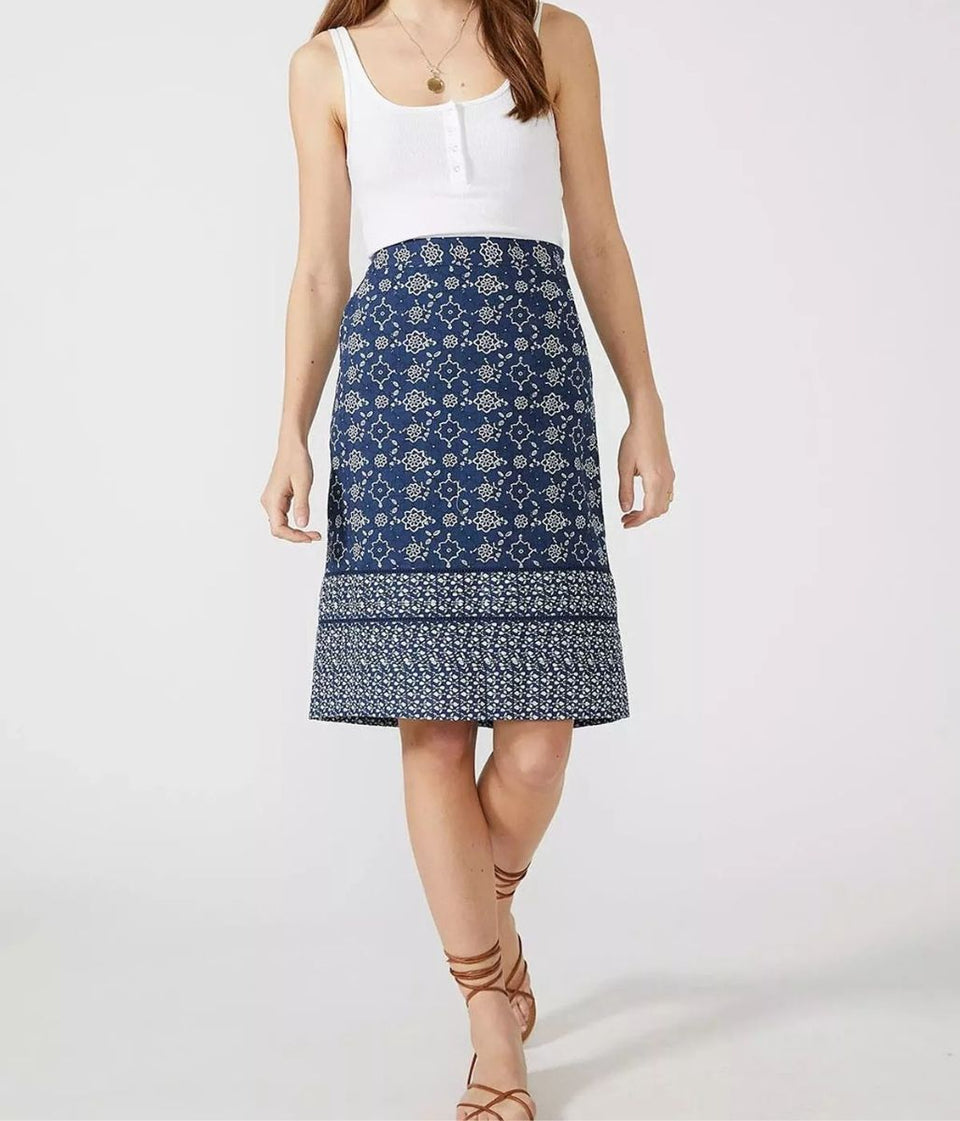 Mantaray Navy Print Cotton Skirt
