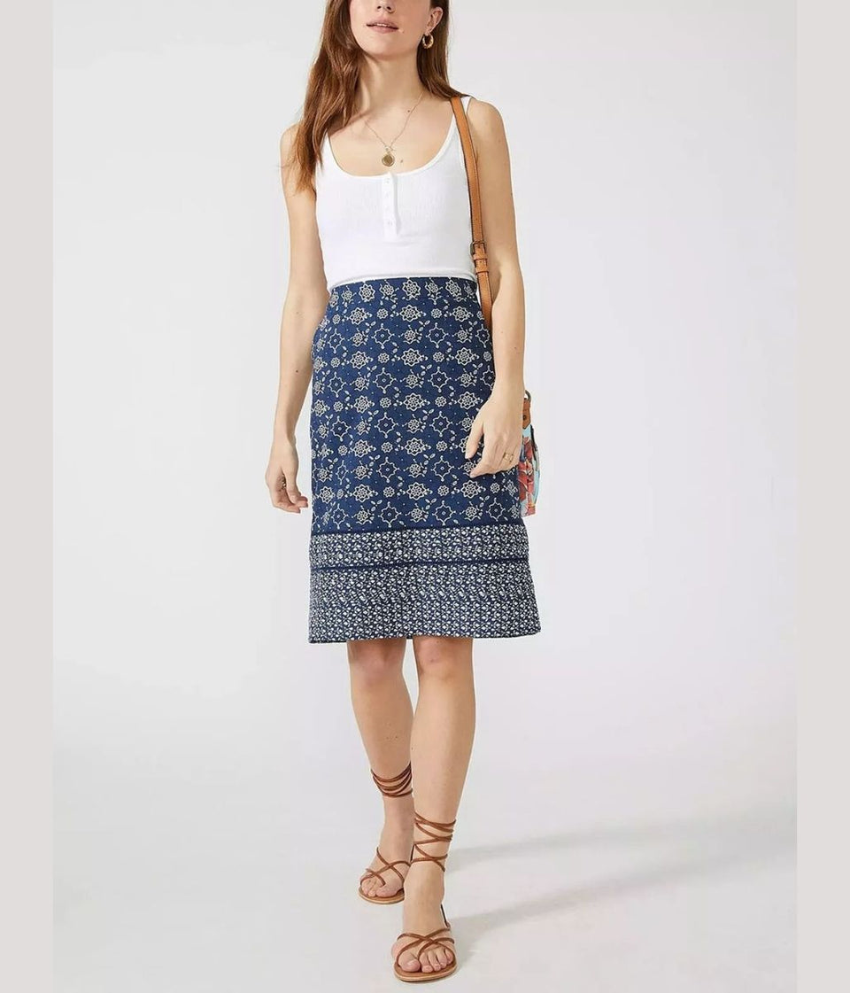 Mantaray Navy Print Cotton Skirt