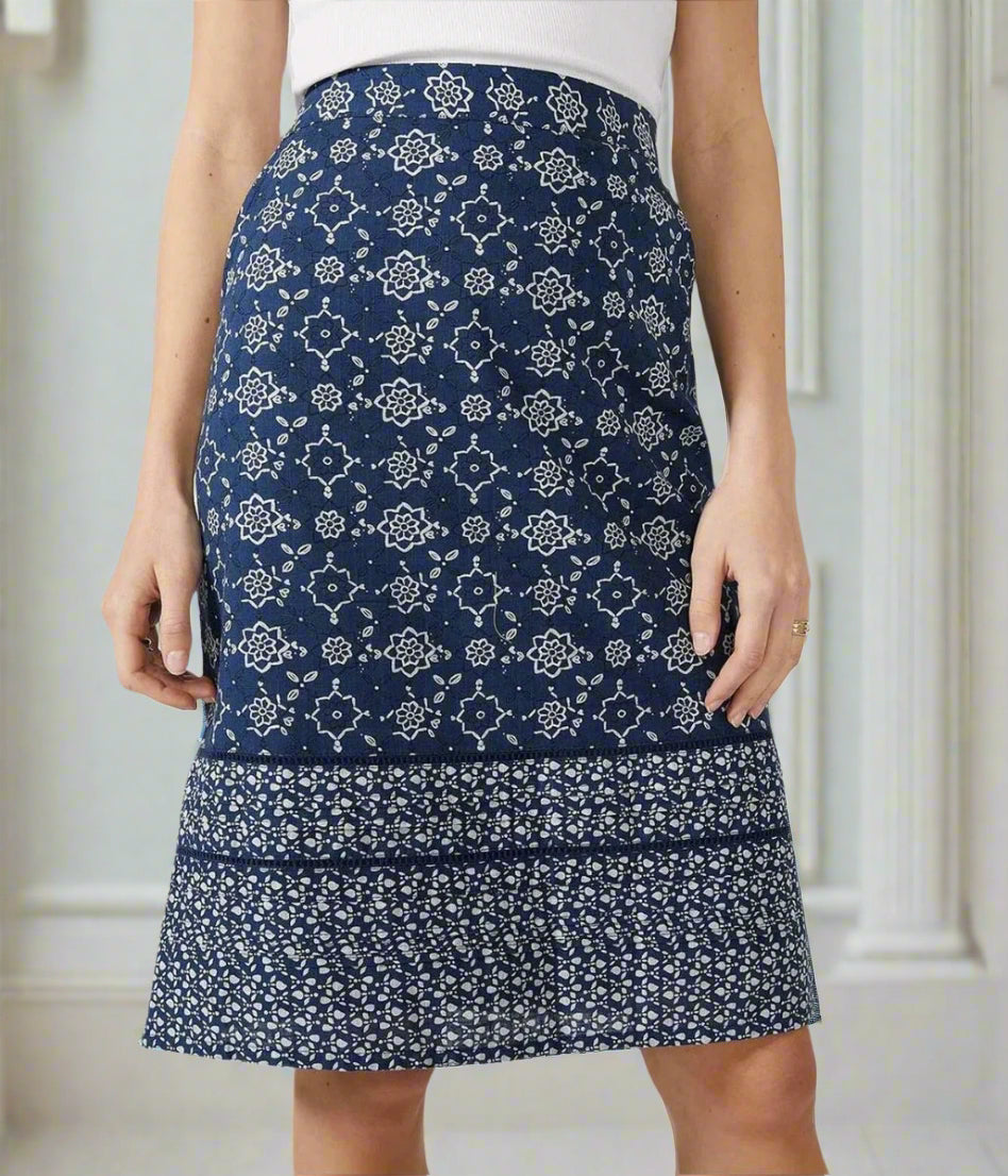 Mantaray Navy Print Cotton Skirt