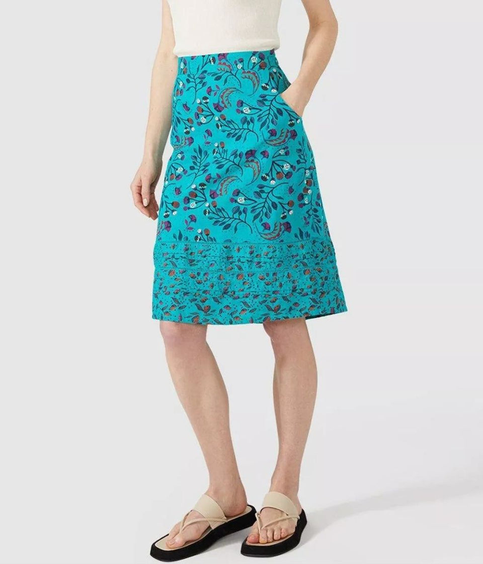 Mantaray Turquoise Print Cotton Skirt