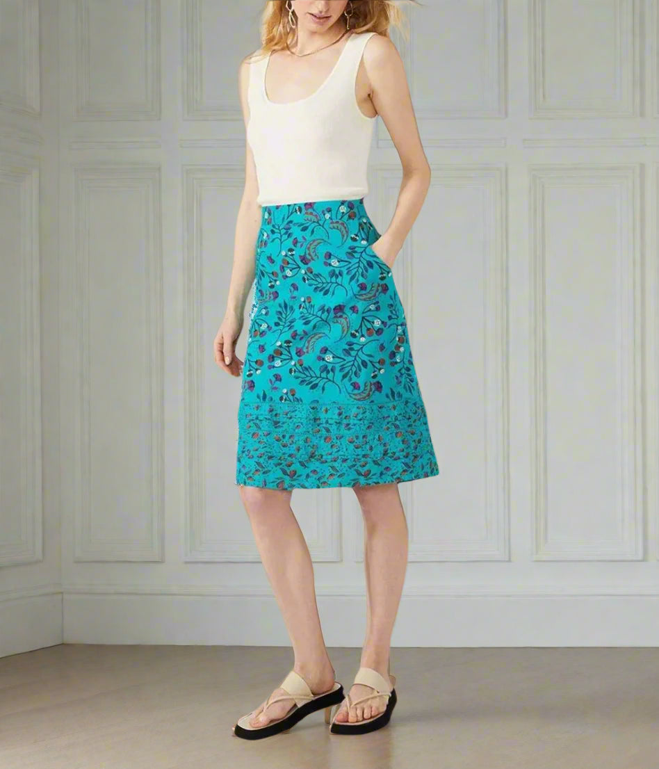 Mantaray Turquoise Print Cotton Skirt