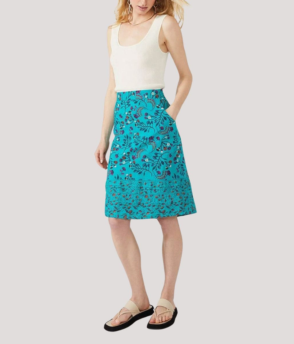Mantaray Turquoise Print Cotton Skirt