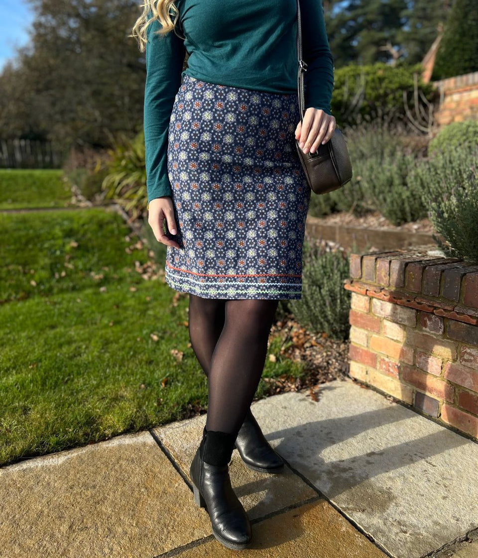 Blue Herbal Garden Moleskin Skirt