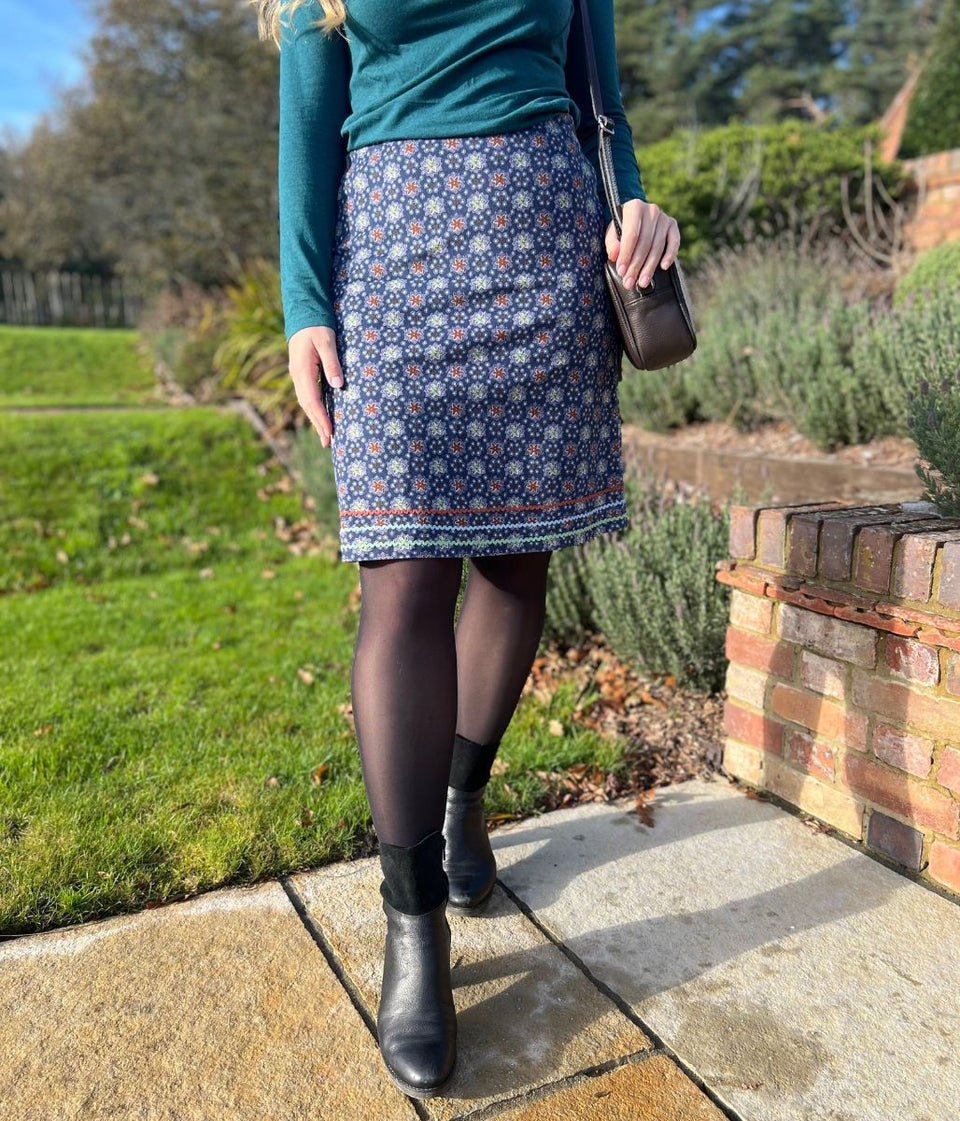 Blue Herbal Garden Moleskin Skirt