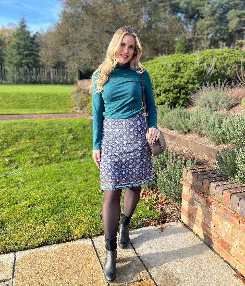 Blue Herbal Garden Moleskin Skirt