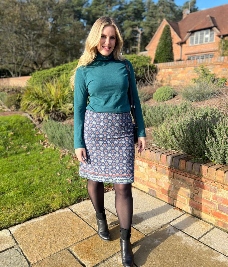 Blue Herbal Garden Moleskin Skirt