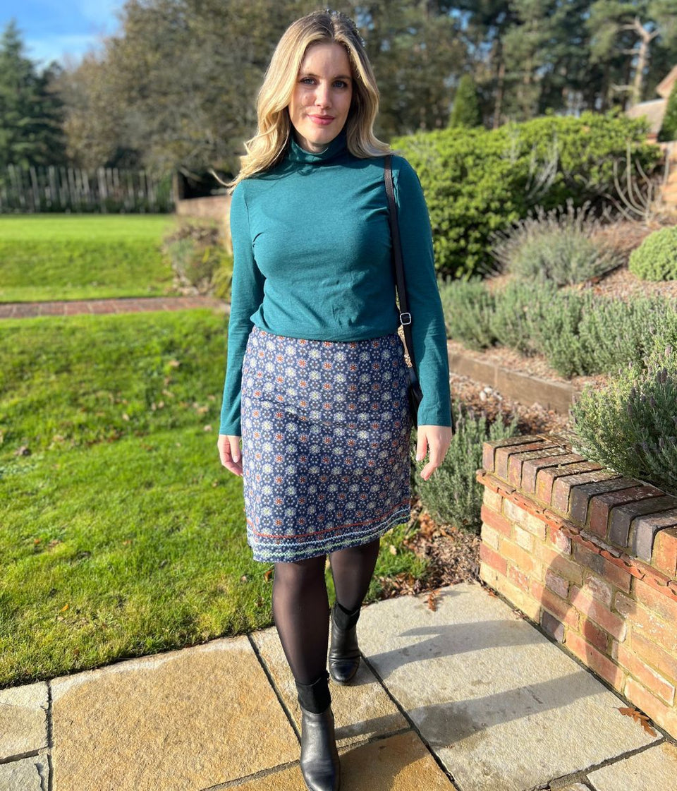 Blue Herbal Garden Moleskin Skirt