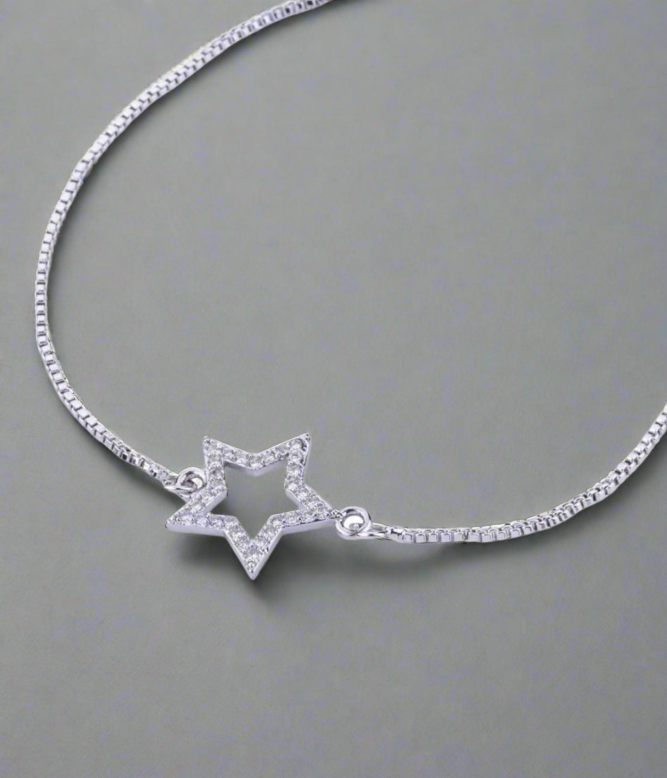 Silver Palermo Diamante Star Drawstring Bracelet