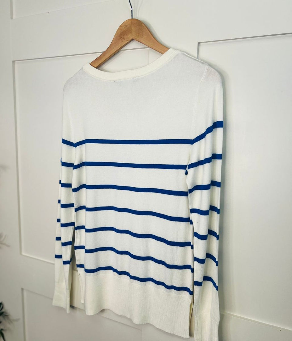 Ivory & Blue Stripe Fine Knit Jumper